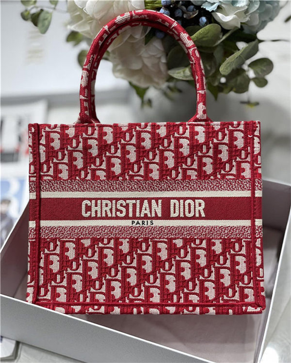 SMALL Dior BOOK TOTE Dior Oblique Jacquard Red High