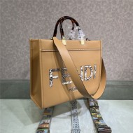 MEDIUM Fendi SUNSHINE Leather & Elaphe Shopper Beige High