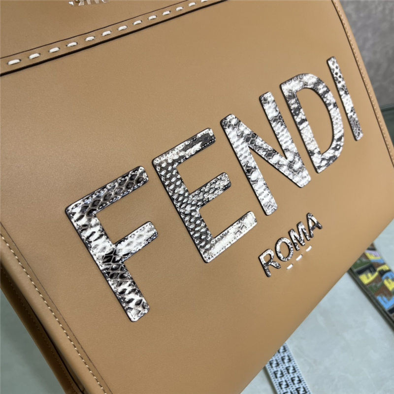 MEDIUM Fendi SUNSHINE Leather & Elaphe Shopper Beige High