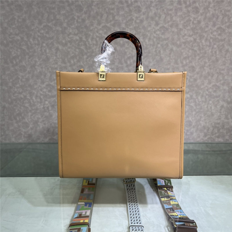 MEDIUM Fendi SUNSHINE Leather & Elaphe Shopper Beige High