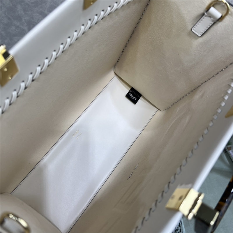 MEDIUM Fendi SUNSHINE Leather Shopper with Decorative Stitching White High