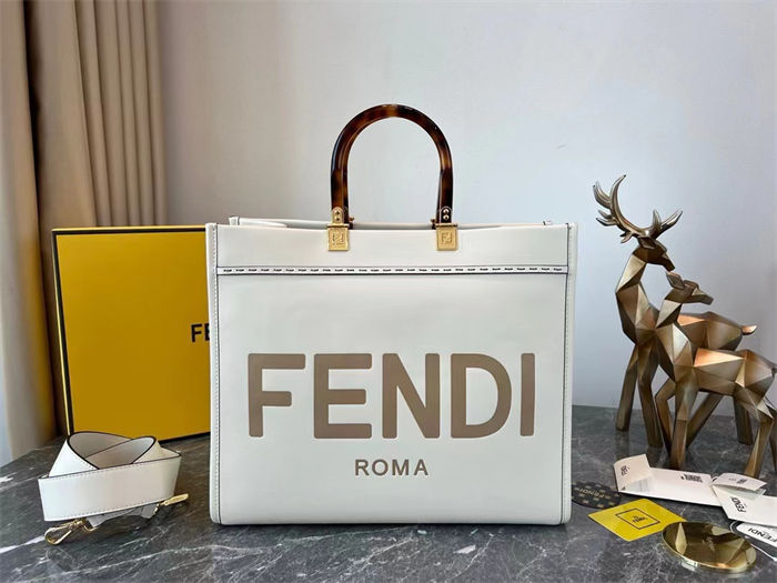 MEDIUM Fendi SUNSHINE Leather Shopper White High