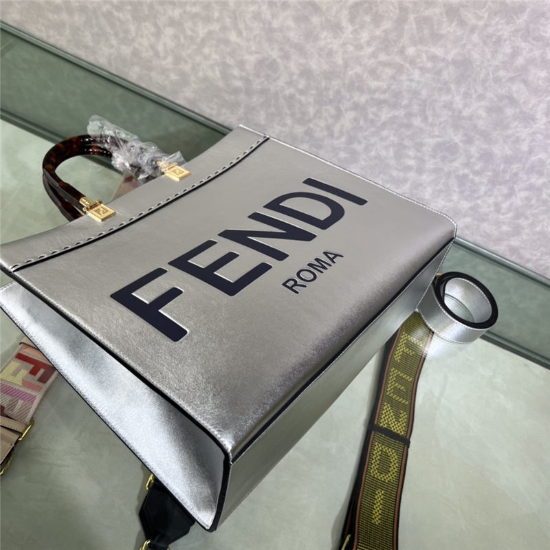 MEDIUM Fendi SUNSHINE Leather Shopper Silver High