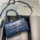 WOMEN'S HOURGLASS SMALL TOP HANDLE BAG Crocodile Navy Blue High