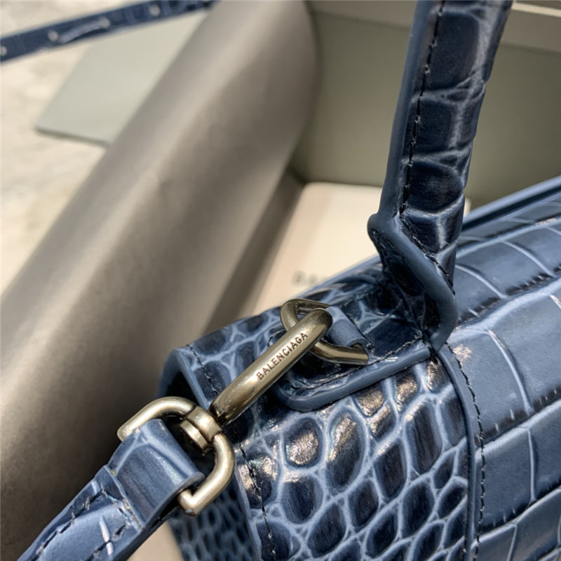 WOMEN'S HOURGLASS SMALL TOP HANDLE BAG Crocodile Navy Blue High