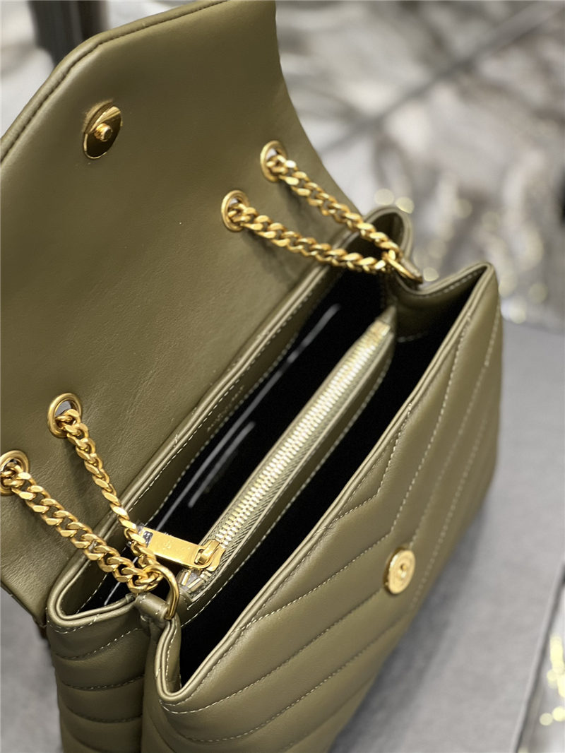 LOULOU SMALL IN MATELASSÉ “Y” LEATHER Gold-Tone Green High