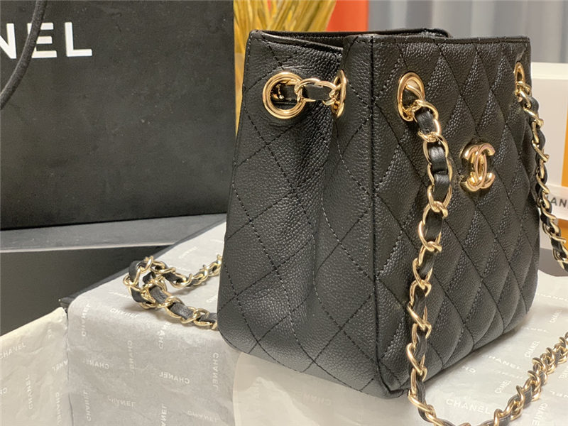 Chanel BUCKET BAG AS3176 Grained Calfskin Gold-Tone Metal Black High