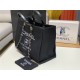 LARGE SHOPPING BAG Mixed Fibers & Silver-Tone Metal Black High