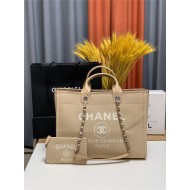 LARGE SHOPPING BAG Mixed Fibers & Silver-Tone Metal Beige High