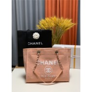 SHOPPING BAG Mixed Fibers & Silver-Tone Metal Coral High