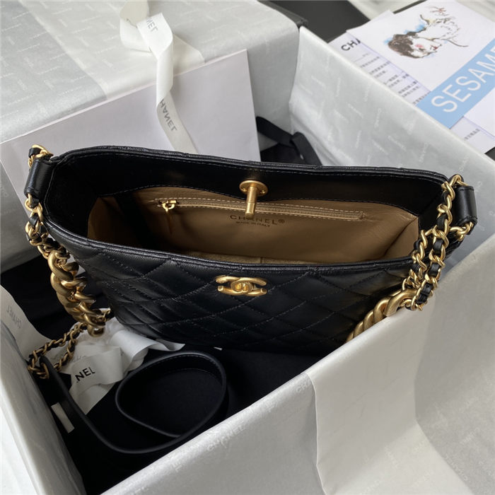 HOBO HANDBAG Calfskin & Gold-Tone Metal Black A