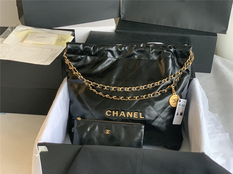 Chanel 22 MEDIUM HANDBAG Shiny Calfskin & Gold-Tone Metal AS3261 Black High