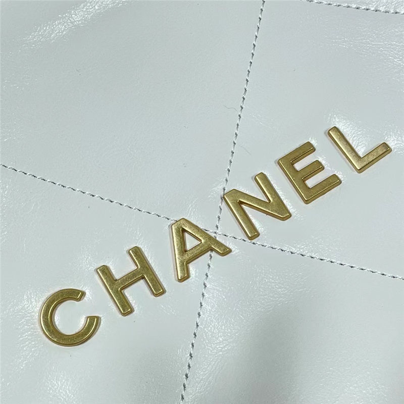 Chanel 22 SMALL HANDBAG Shiny Calfskin & Gold-Tone Metal AS3260 White High