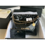 Chanel 22 SMALL HANDBAG Shiny Calfskin & Gold-Tone Metal AS3260 Black High