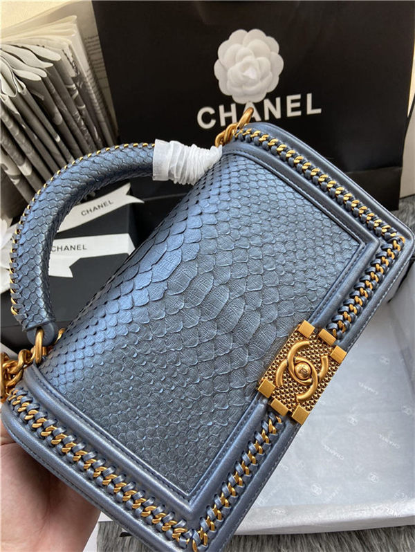 BOY Chanel FLAP BAG WITH HANDLE Python & Gold Metal High