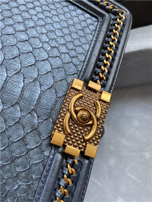 BOY Chanel FLAP BAG WITH HANDLE Python & Gold Metal High