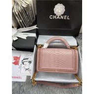 BOY Chanel FLAP BAG WITH HANDLE Python & Gold Metal High