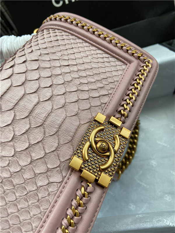 BOY Chanel FLAP BAG WITH HANDLE Python & Gold Metal High