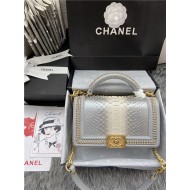 BOY Chanel FLAP BAG WITH HANDLE Python & Gold Metal High