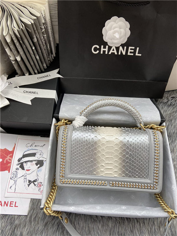 BOY Chanel FLAP BAG WITH HANDLE Python & Gold Metal High