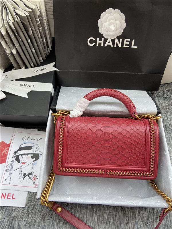 BOY Chanel FLAP BAG WITH HANDLE Python & Gold Metal High