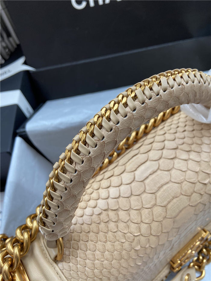 BOY Chanel FLAP BAG WITH HANDLE Python & Gold Metal High