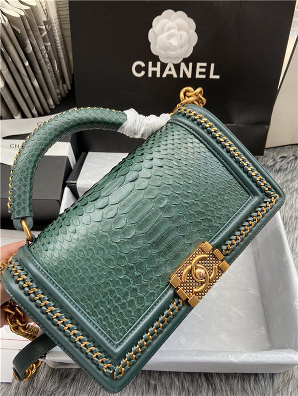 BOY Chanel FLAP BAG WITH HANDLE Python & Gold Metal High