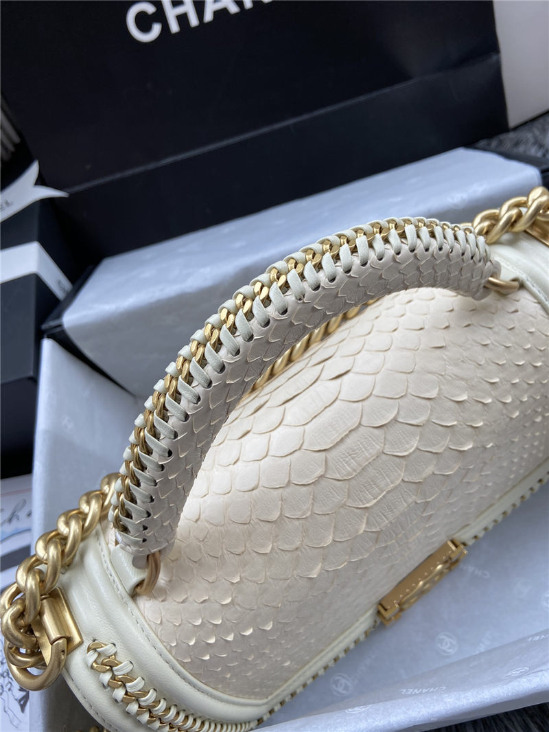 BOY Chanel FLAP BAG WITH HANDLE Python & Gold Metal High