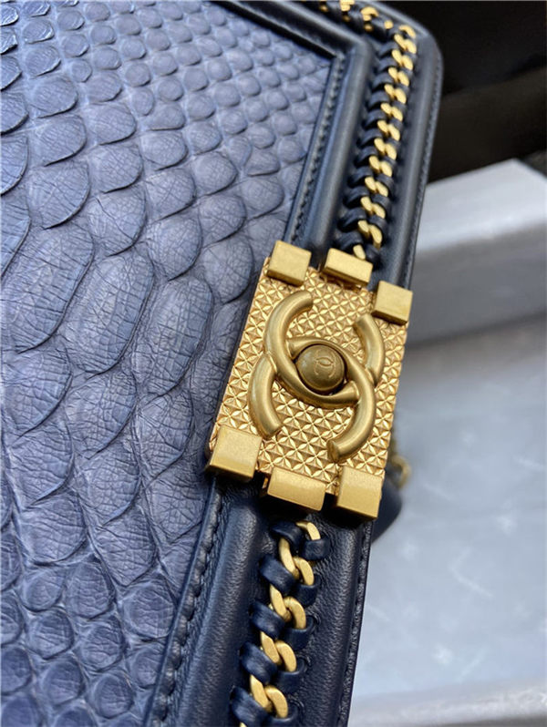 BOY Chanel FLAP BAG WITH HANDLE Python & Gold Metal High