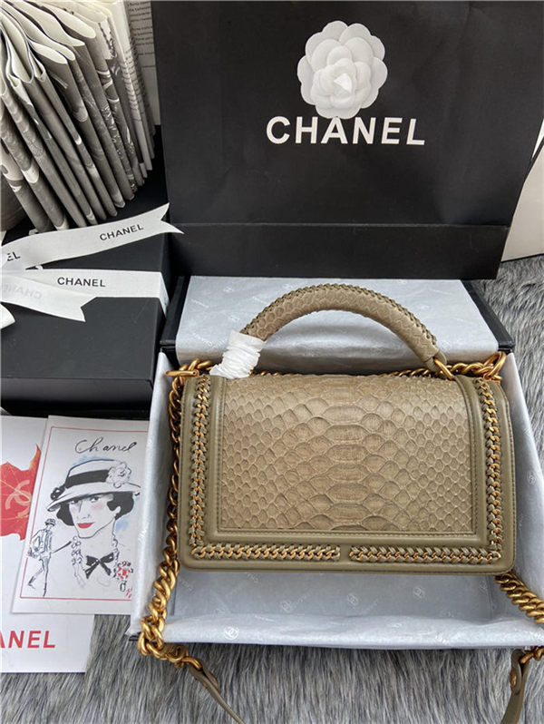 BOY Chanel FLAP BAG WITH HANDLE Python & Gold Metal High