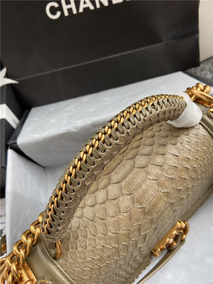 BOY Chanel FLAP BAG WITH HANDLE Python & Gold Metal High