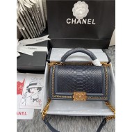 BOY Chanel FLAP BAG WITH HANDLE Python & Gold Metal High