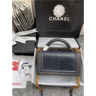 BOY Chanel FLAP BAG WITH HANDLE Python & Gold Metal High