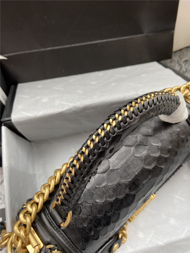 BOY Chanel FLAP BAG WITH HANDLE Python & Gold Metal High