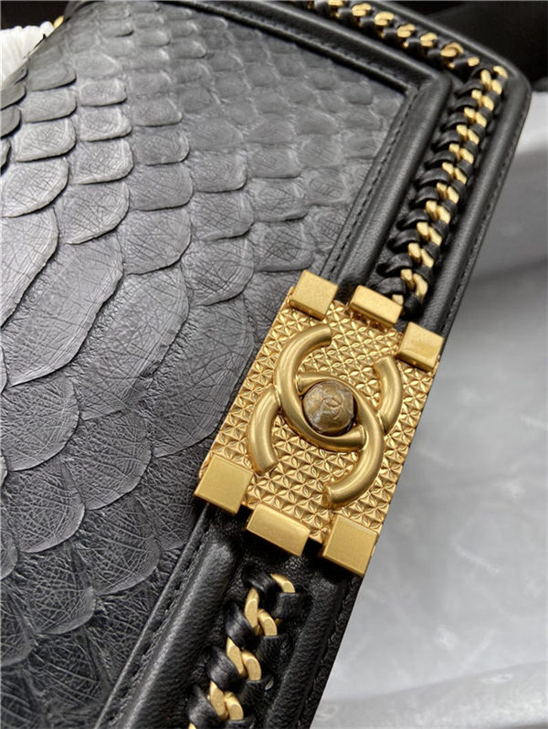 BOY Chanel FLAP BAG WITH HANDLE Python & Gold Metal High