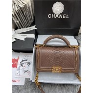 BOY Chanel FLAP BAG WITH HANDLE Python & Gold Metal High