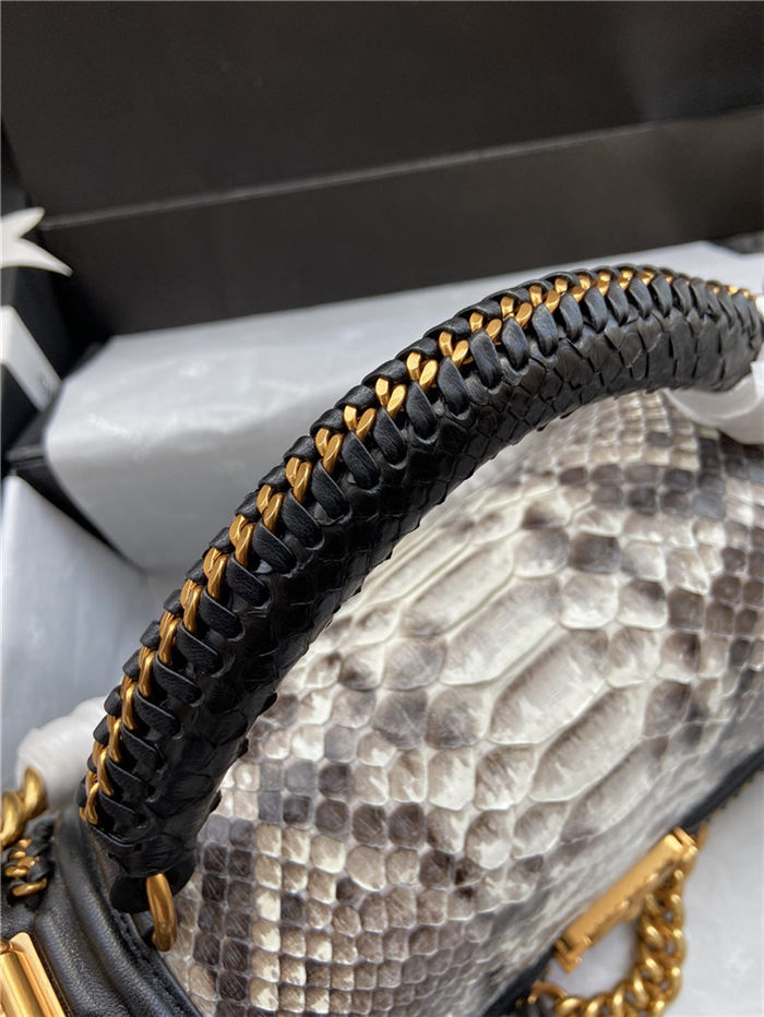 BOY Chanel FLAP BAG WITH HANDLE Python & Gold Metal High