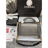 BOY Chanel FLAP BAG WITH HANDLE Python & Gold Metal High