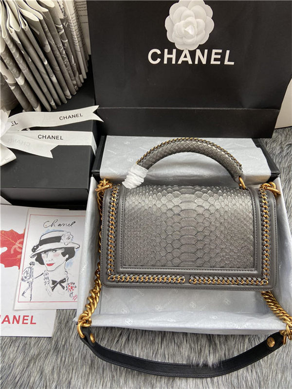 BOY Chanel FLAP BAG WITH HANDLE Python & Gold Metal High