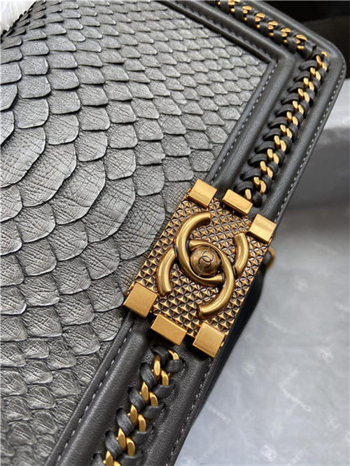 BOY Chanel FLAP BAG WITH HANDLE Python & Gold Metal High