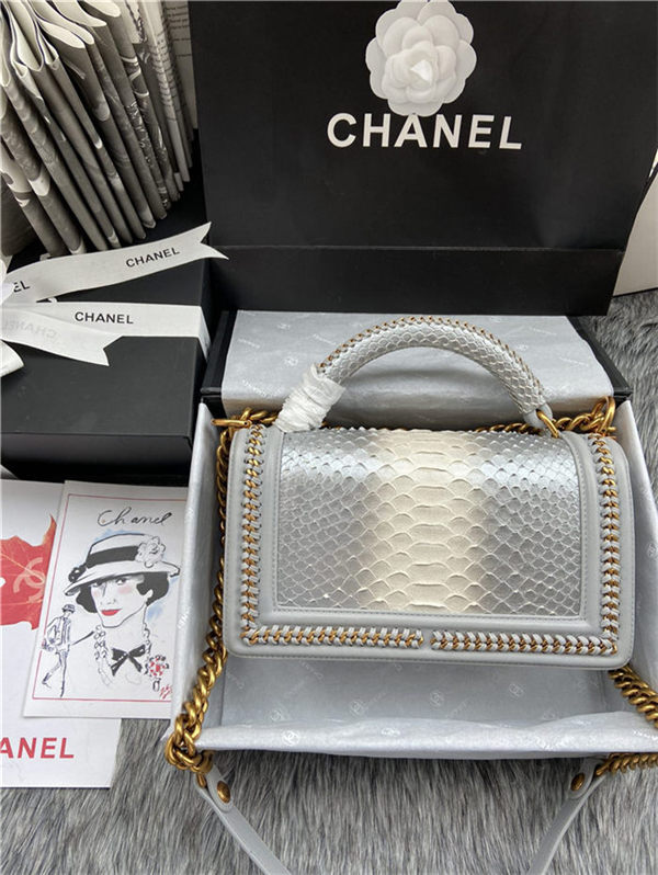 BOY Chanel FLAP BAG WITH HANDLE Python & Gold Metal High