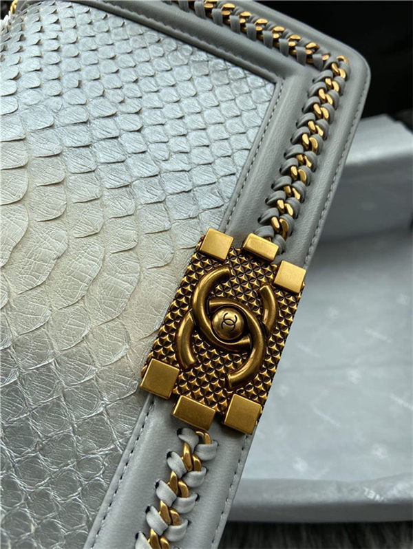 BOY Chanel FLAP BAG WITH HANDLE Python & Gold Metal High