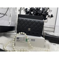 Chanel Wallet on Chain Lambskin Imitation Pearls & Gold-Tone Metal Black High