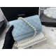 Chanel Wallet on Chain Lambskin Imitation Pearls & Gold-Tone Metal Blue High