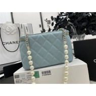 Chanel VANITY WITH CHAIN Lambskin Imitation Pearls & Gold-Tone Metal Blue High