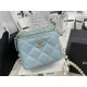 Chanel SMALL VANITY WITH CHAIN Lambskin Imitation Pearls & Gold-Tone Metal Blue High