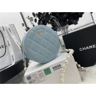 Chanel CLUTCH WITH CHAIN Lambskin Imitation Pearls & Gold-Tone Metal Blue High