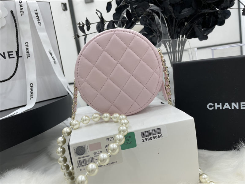 Chanel CLUTCH WITH CHAIN Lambskin Imitation Pearls & Gold-Tone Metal Pink High