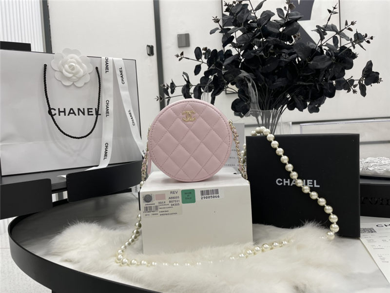 Chanel CLUTCH WITH CHAIN Lambskin Imitation Pearls & Gold-Tone Metal Pink High