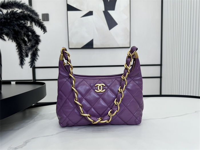 Chanel Hobo Handbag AS4912 Shiny Lambskin & Gold Metal A